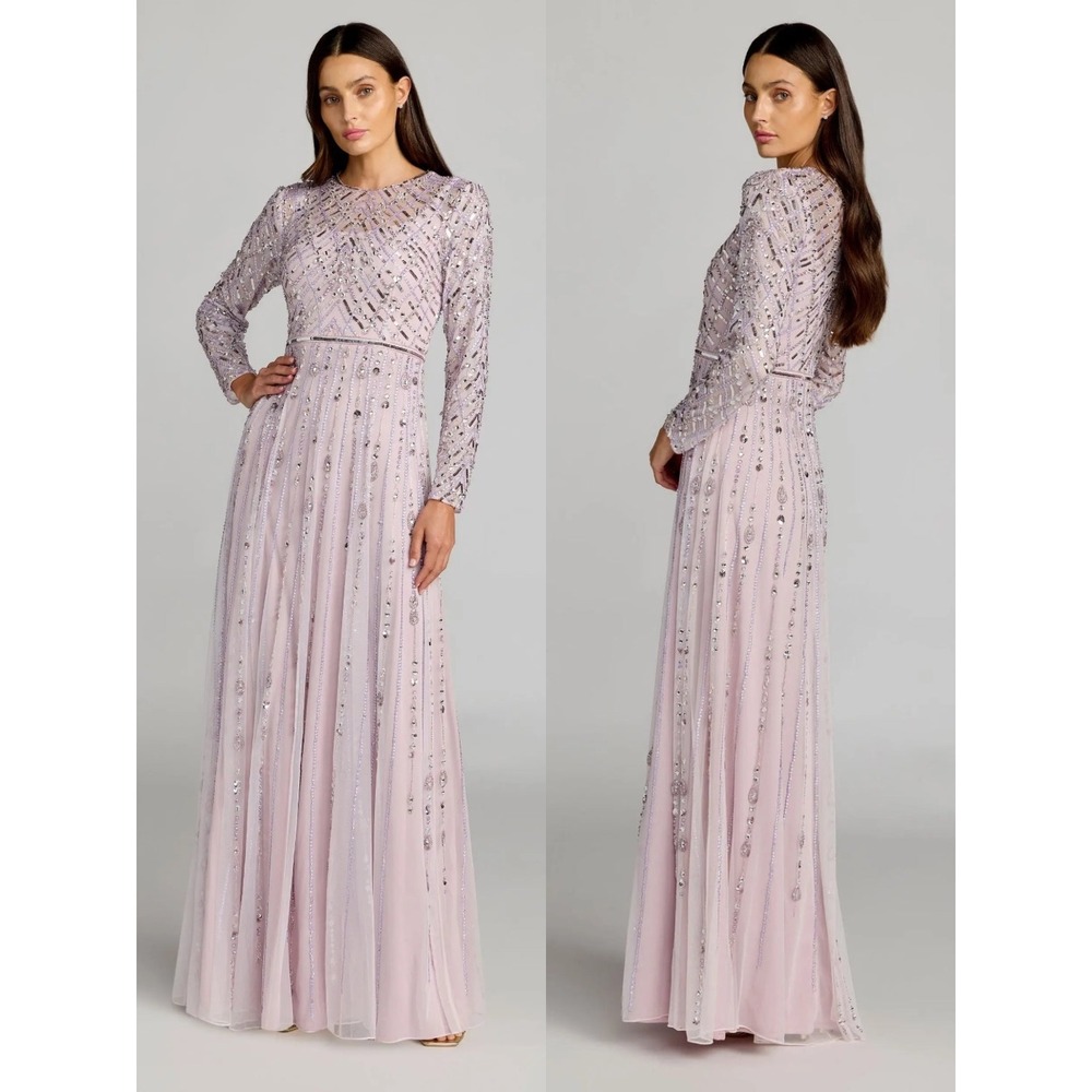 NWT Mac Duggal Purple Embellished Long Sleeve Evening Gown $798 - Size 6